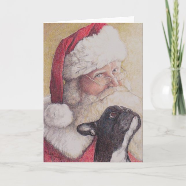 Tarjeta de Navidades de arte de perro de Bulldog y (Anverso)