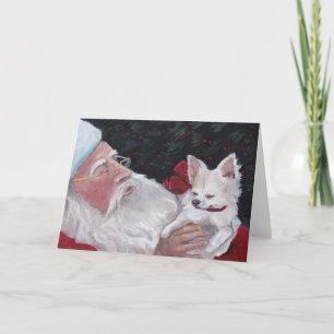 Tarjeta de Navidades de arte de perro de Santa Cla