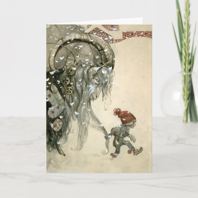 Tarjeta de Navidades de arte victoriana Yule Goat (Anverso)