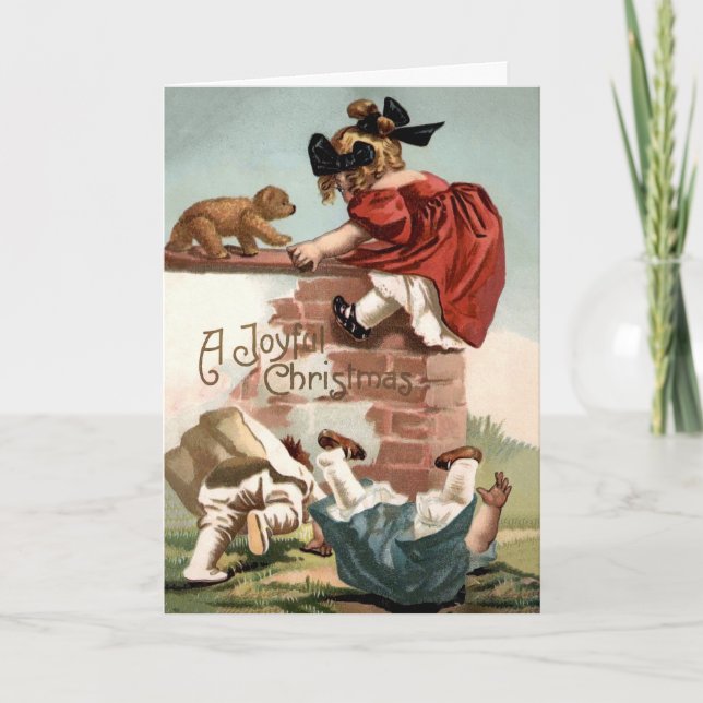 Tarjeta de Navidades de ataque de oso vintage (Anverso)