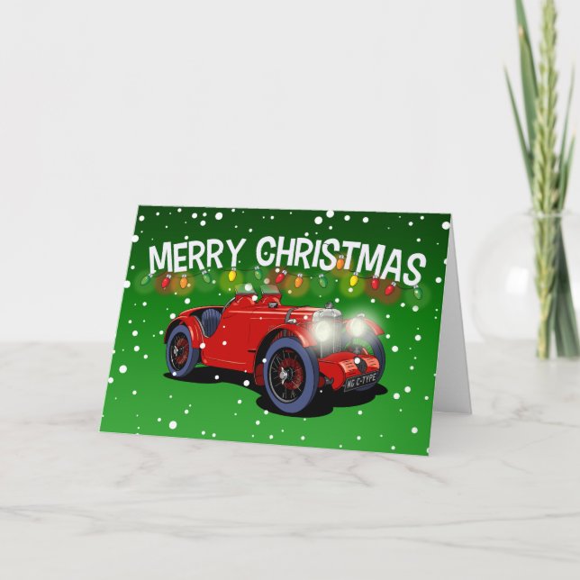 Tarjeta de Navidades de autos antiguos británicos  (Anverso)