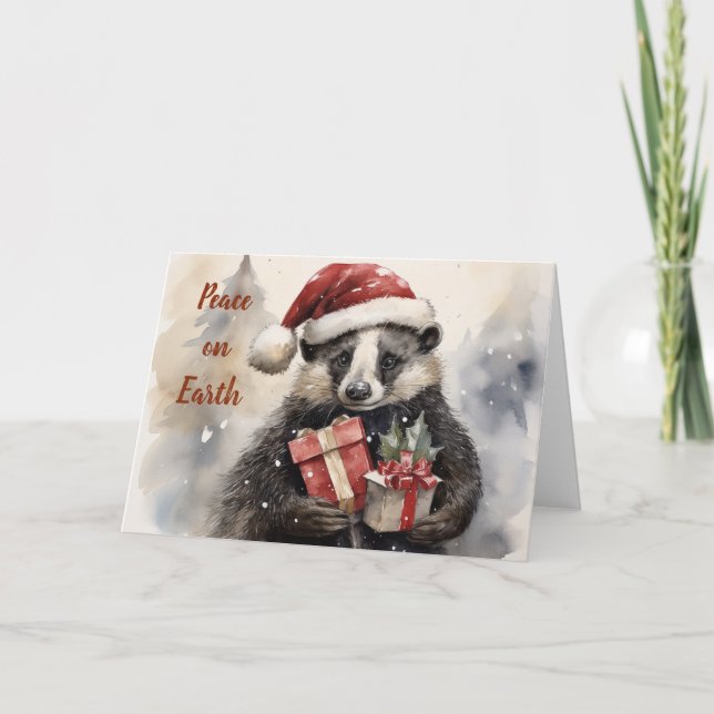 Tarjeta de Navidades de Badger Whimsical (Anverso)