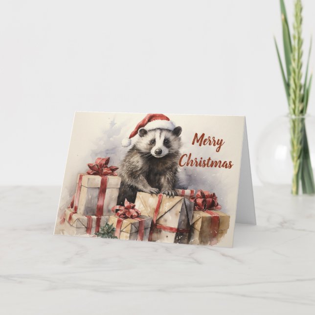 Tarjeta de Navidades de Badger Whimsical (Anverso)