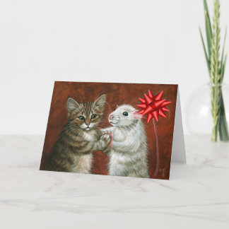 Tarjeta de Navidades de baile de gatos y raciones