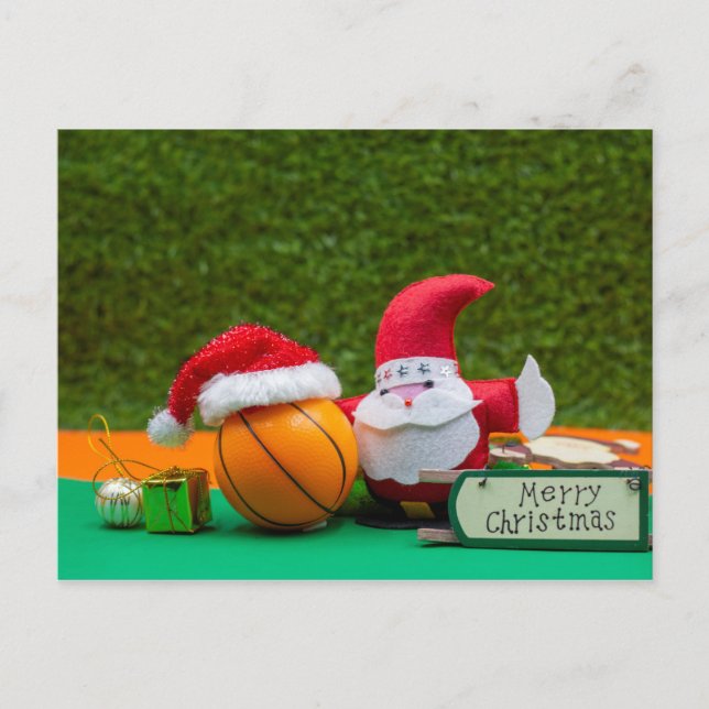 Tarjeta de Navidades de baloncesto con Santa Claus (Anverso)