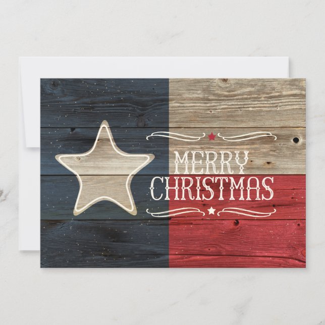 Tarjeta de Navidades de bandera de Texas de madera (Anverso)
