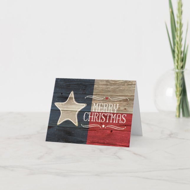 Tarjeta de Navidades de bandera de Texas de madera (Anverso)