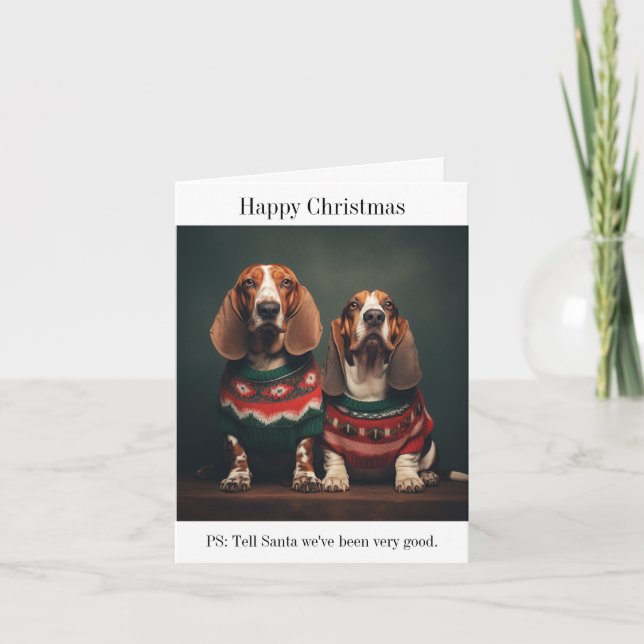 Tarjeta de Navidades de Basset Hounds Happy (Anverso)