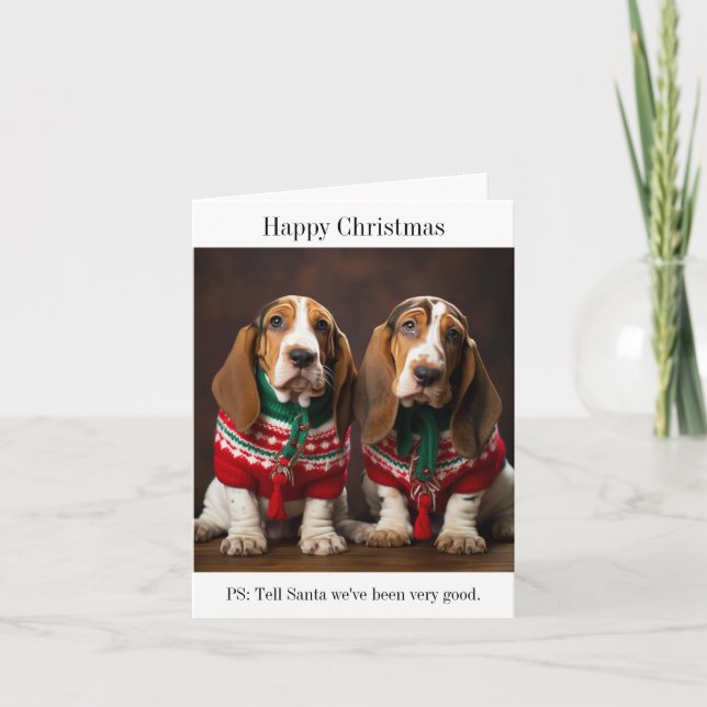 Tarjeta de Navidades de Bassett Hound Puppies (Anverso)