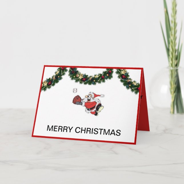 Tarjeta de Navidades de béisbol que juega Santa (Anverso)