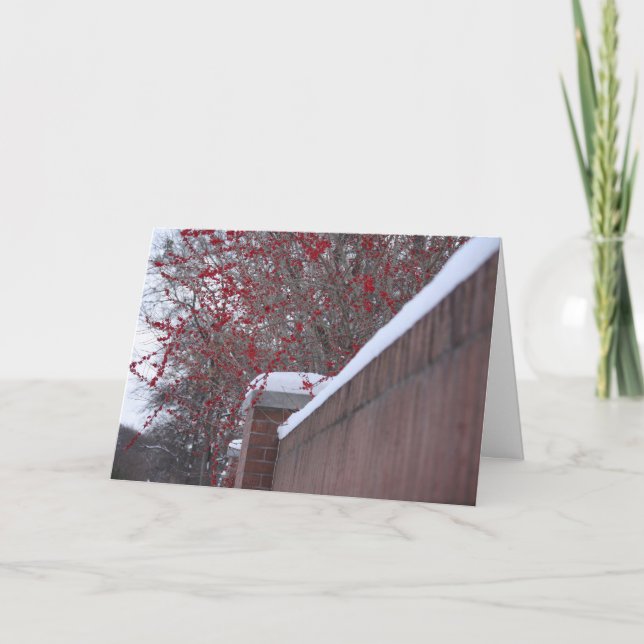 Tarjeta de Navidades de Berries Rojos y la cerca d (Anverso)