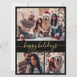 Tarjeta de Navidades de Black Gold 4 Photo Happy H