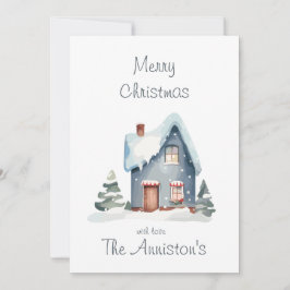 Tarjeta de Navidades de Blue Watercolor House