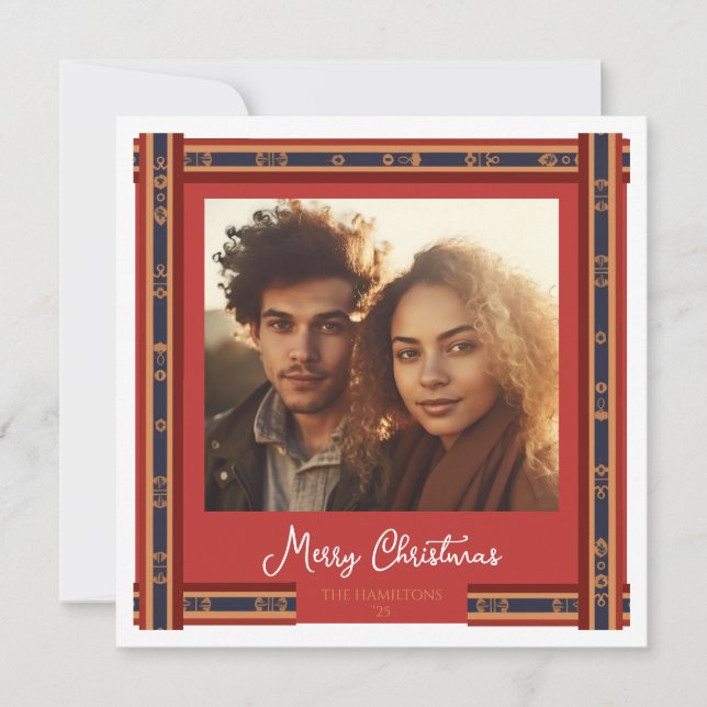 Tarjeta de Navidades de borde de cinta roja coloca (Anverso)