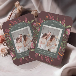 Tarjeta de Navidades de borde floral de invierno M