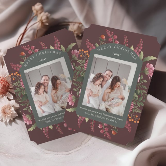 Tarjeta de Navidades de borde floral de invierno M (Subido por el creador)