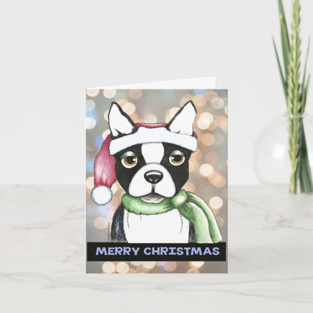 Tarjeta de Navidades de Boston Terrier (Anverso)