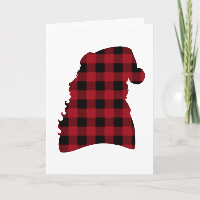 Tarjeta de Navidades de Buffalo Plaid Santa Silhou (Anverso)