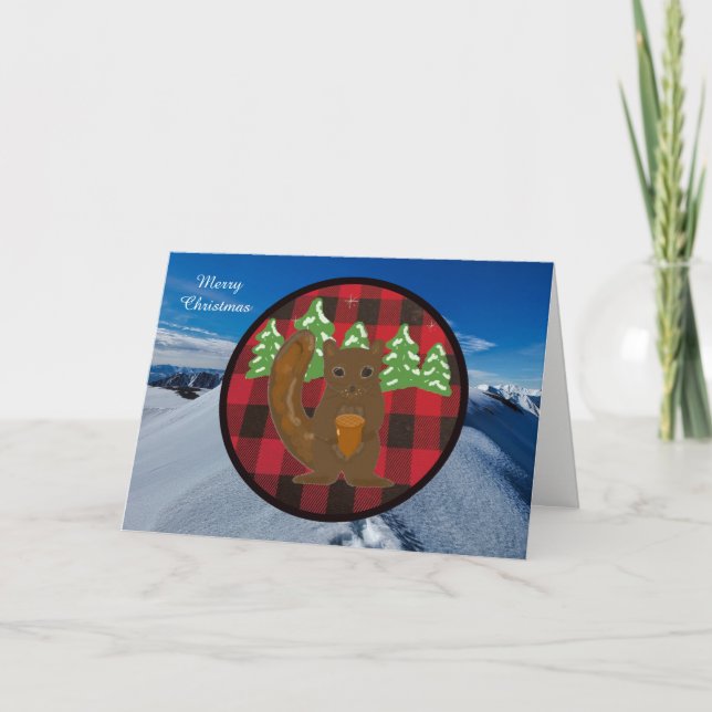 Tarjeta de Navidades de Buffalo Plaid Woodland (Anverso)