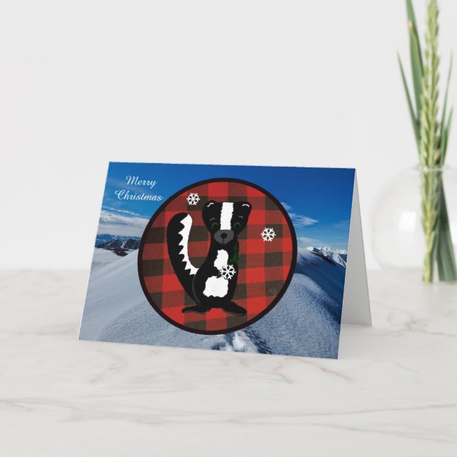 Tarjeta de Navidades de Buffalo Plaid Woodland (Anverso)