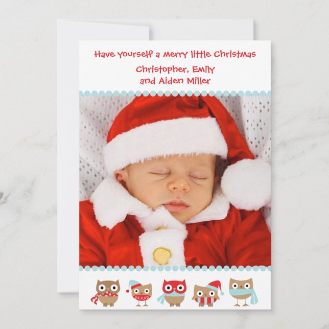 Tarjeta de Navidades de búhos de compañía (Anverso)