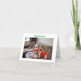 Tarjeta de Navidades de Bull Terrier con Snowman