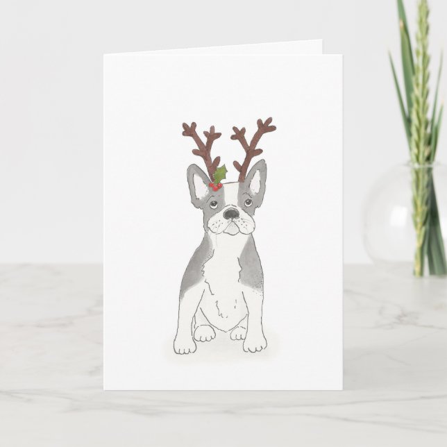 Tarjeta de Navidades de bulldog de Francia (Anverso)