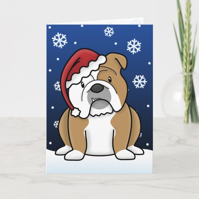 Tarjeta de Navidades de Bulldog en inglés de Kawai (Anverso)