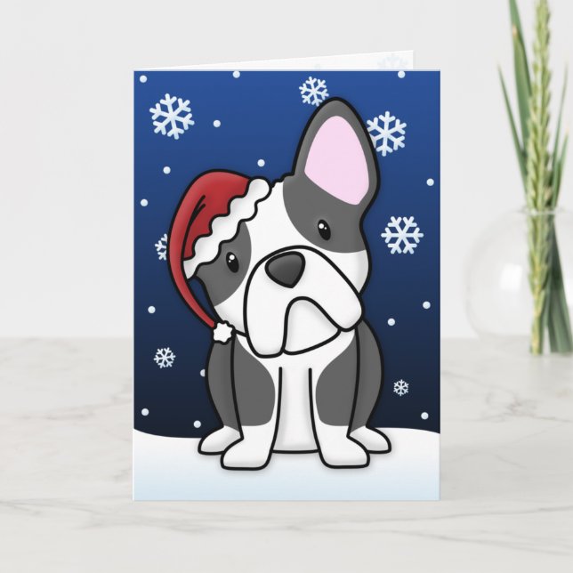 Tarjeta de Navidades de Bulldog francés Kawaii (B& (Anverso)