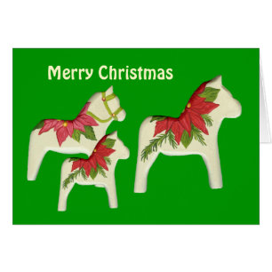 Tarjeta de Navidades de caballos de Poinsettia