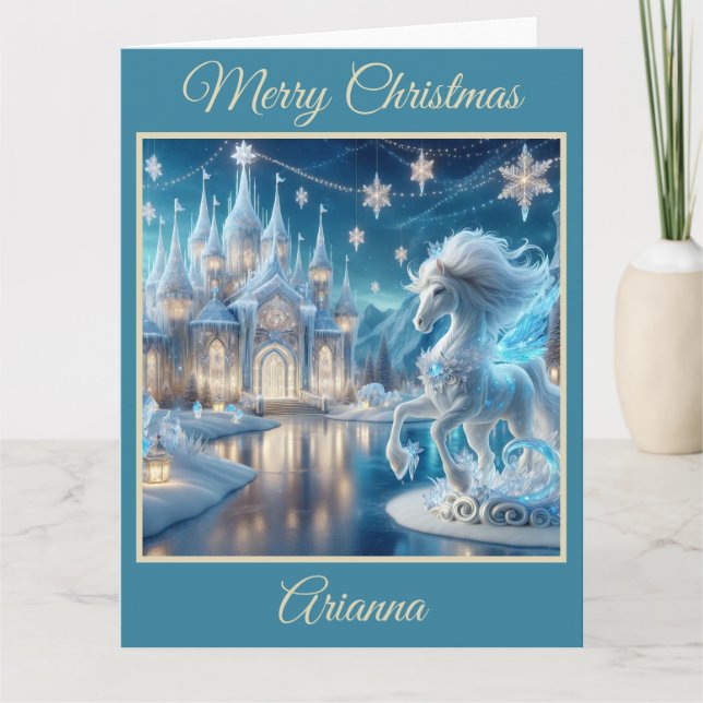Tarjeta de Navidades de caballos Fantasy Horse Pal (Anverso)