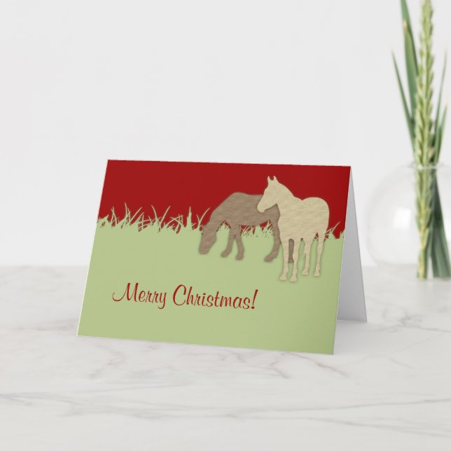 Tarjeta de Navidades de caballos Rojo y Verde (Anverso)