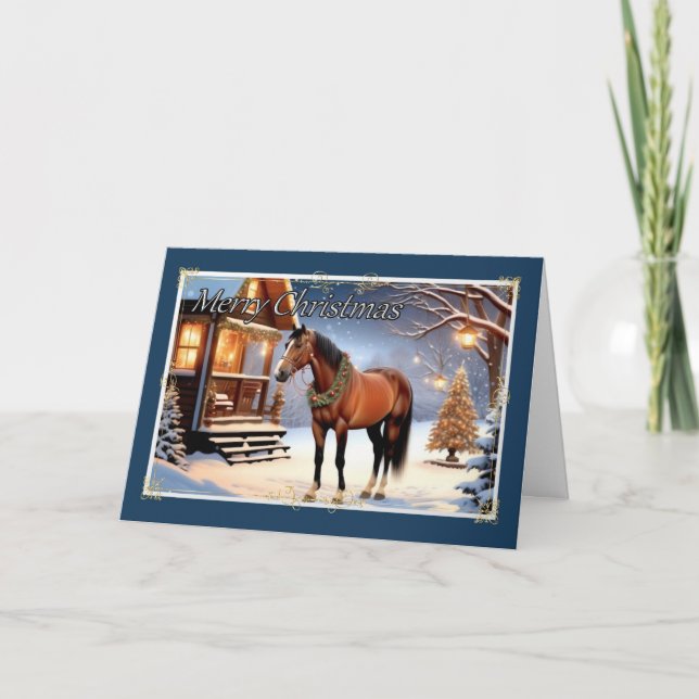 Tarjeta de Navidades de caballos Wreathed (Anverso)