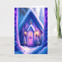 Tarjeta de Navidades de cabaña rosa y de lavanda