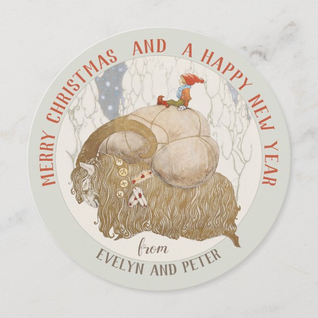 Tarjeta de Navidades de cabra de John Bauer Yule (Anverso)