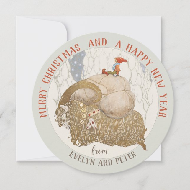 Tarjeta de Navidades de cabra de John Bauer Yule (Anverso)
