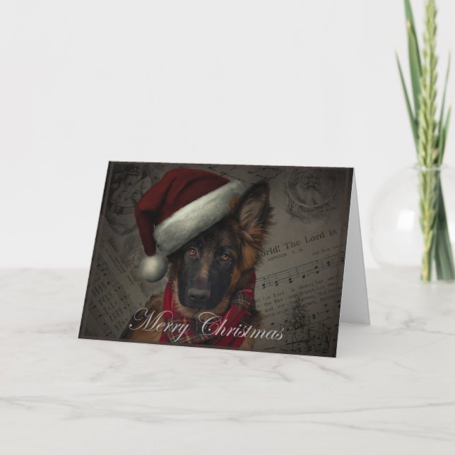 Tarjeta de Navidades de cachorro pastor alemán. (Anverso)
