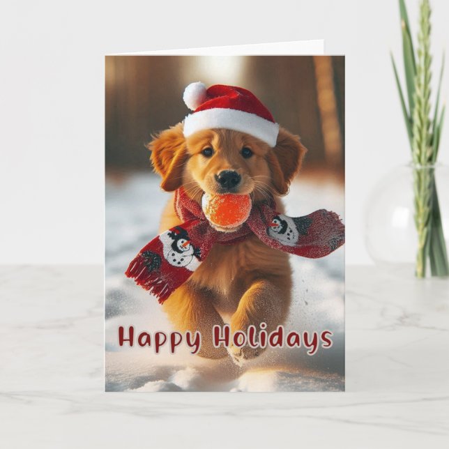 Tarjeta de Navidades de Cachorro Rojo Recuperador  (Anverso)