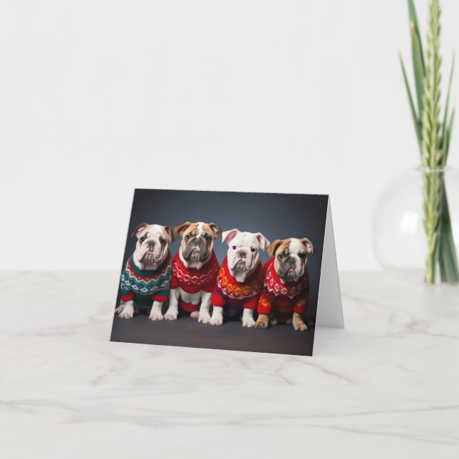 Tarjeta de Navidades de Cachorros de bulldog (Anverso)