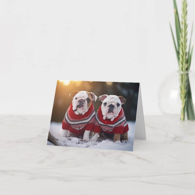 Tarjeta de Navidades de Cachorros de bulldog (Anverso)