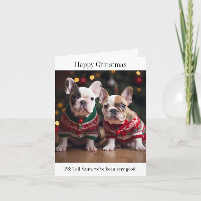 Tarjeta de Navidades de cachorros de Bulldog franc (Anverso)