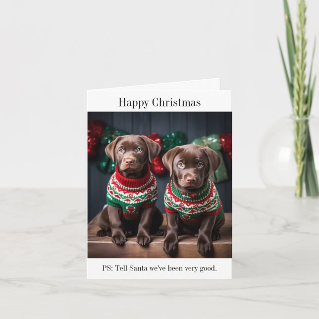 Tarjeta de Navidades de cachorros de chocolate Lab (Anverso)