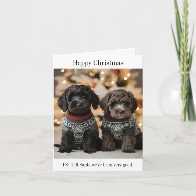 Tarjeta de Navidades de cachorros de Cockapoo (Anverso)