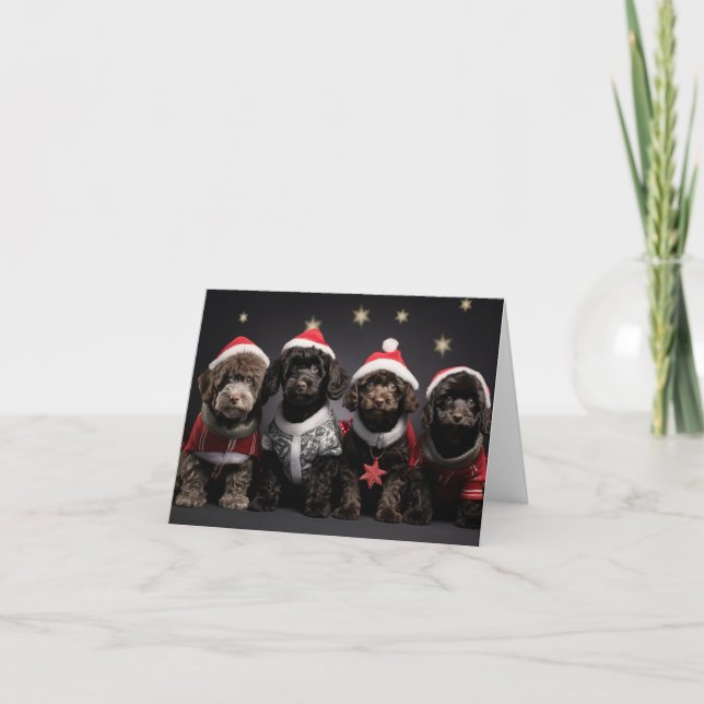 Tarjeta de Navidades de cachorros de Cockapoo (Anverso)