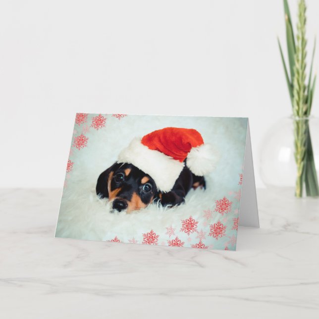Tarjeta de Navidades de cachorros de Dachshund (Anverso)