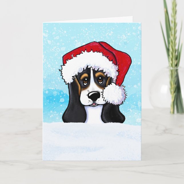Tarjeta de Navidades de cachorros de Hound Basset (Anverso)