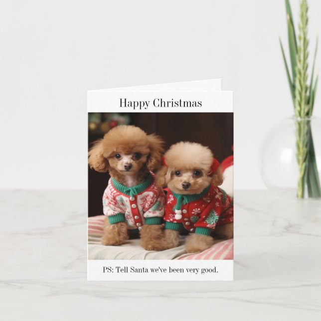 Tarjeta de Navidades de cachorros de perro caniche (Anverso)