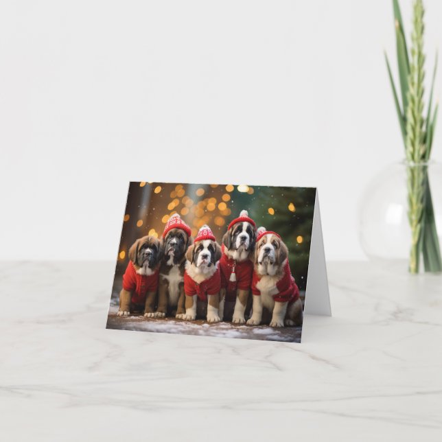 Tarjeta de Navidades de cachorros de perro de St B (Anverso)