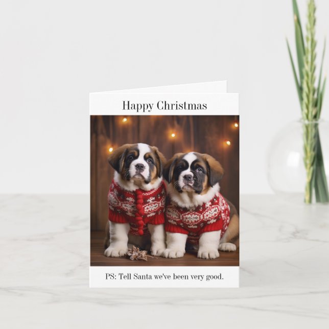 Tarjeta de Navidades de cachorros de perro de St B (Anverso)