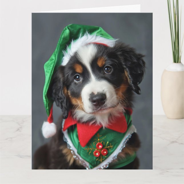 Tarjeta de Navidades de Cachorros de Perro Elf (Anverso)
